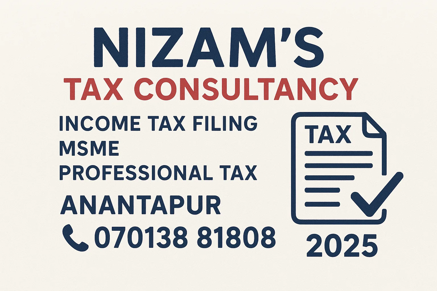 Nizam'S Tax Consultancy- (income tax filling -msme-professional tax) anantapur 2025