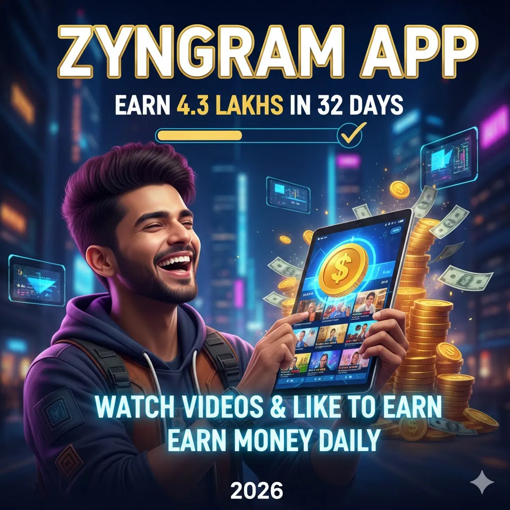 zyngram app Earn 4.3 Lakhs in 32 Days watching videos like videos to earn money daily 2026
