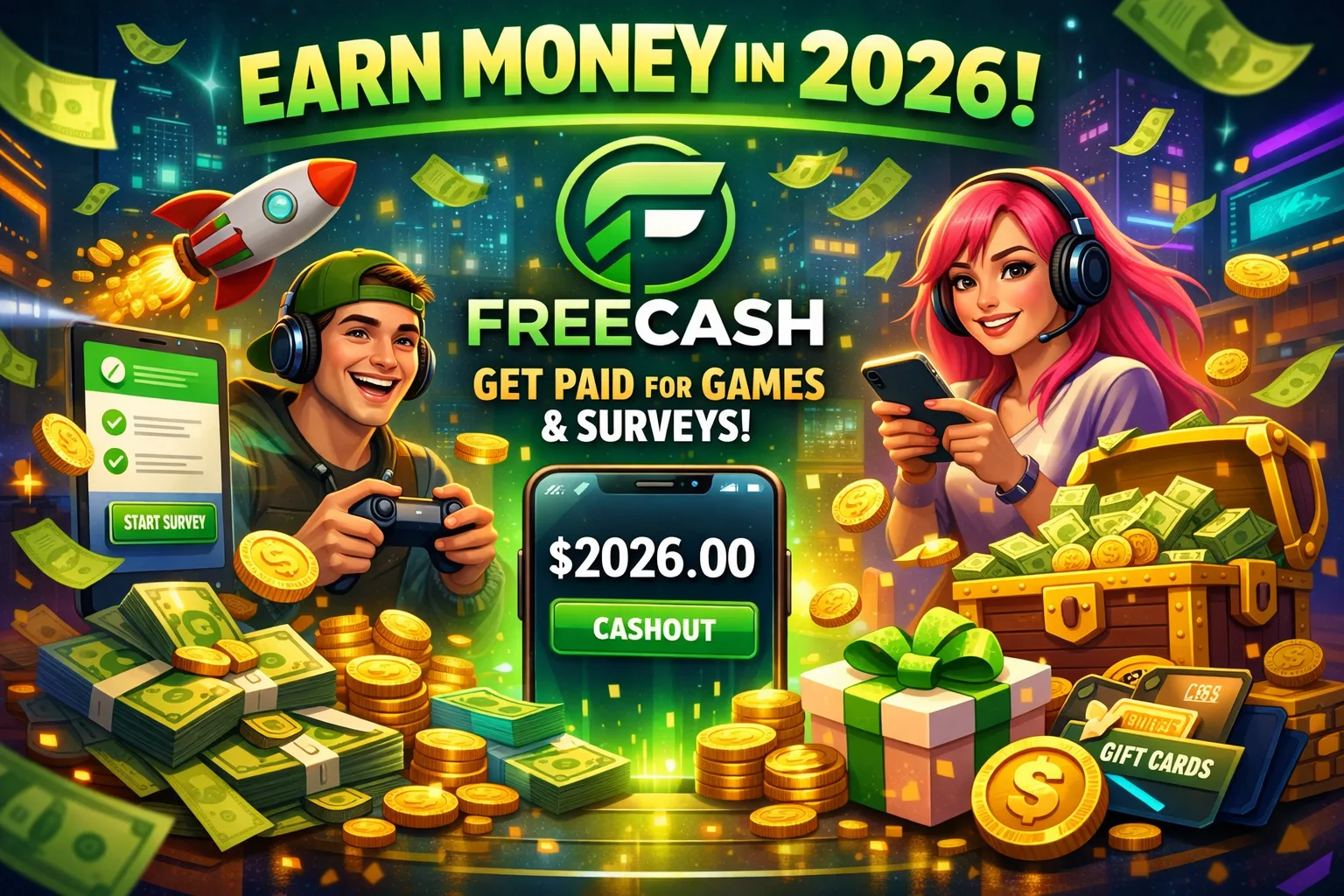 freecash getpaid for games play & survays to earn money 2026